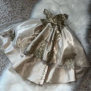CUSTOM Quinceañera Teddy Bear DRESS ONLY Champagne Gold Sequin W/Train
